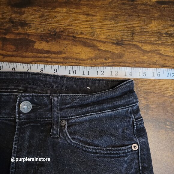 American Eagle Jeans Size 28x32 Skinny Black Wash Flex Stretch Denim Ripped - Picture 8 of 13